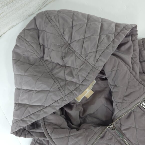 MICHAEL KORS GRAY QUILTED JACKET WOMEN'S SIZE PETITES MEDIUM HOODED ZIP POCKETS - Picture 11 of 16